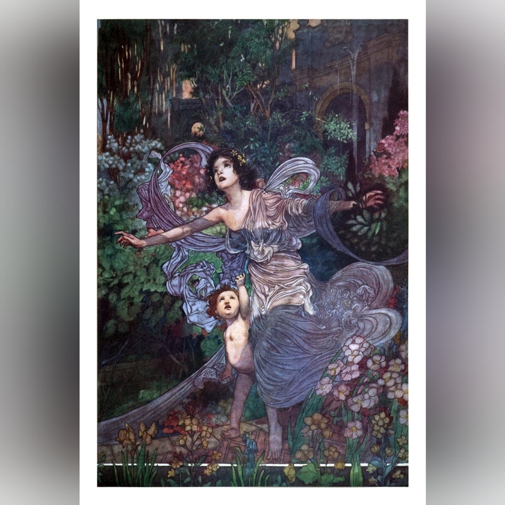 Elegant Art Nouveau Print with Purple and Green Tones